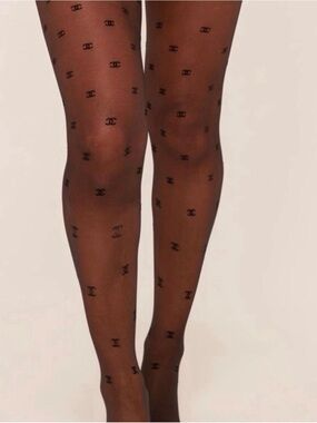 CHANEL Black Logo Sheer Tights